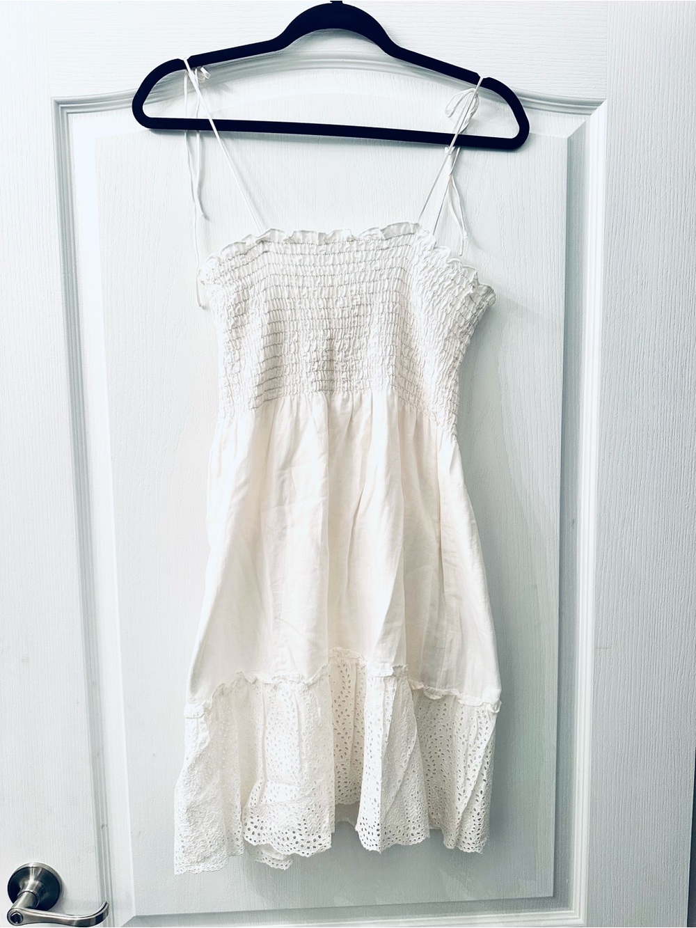 J. Crew White Smocked Cotton Mini Sundress M